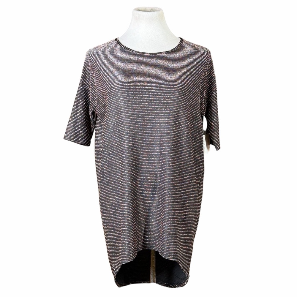 NWT LuLaRoe Irma Black & Gold Metallic Striped Short Sleeve Tee - Size XXS